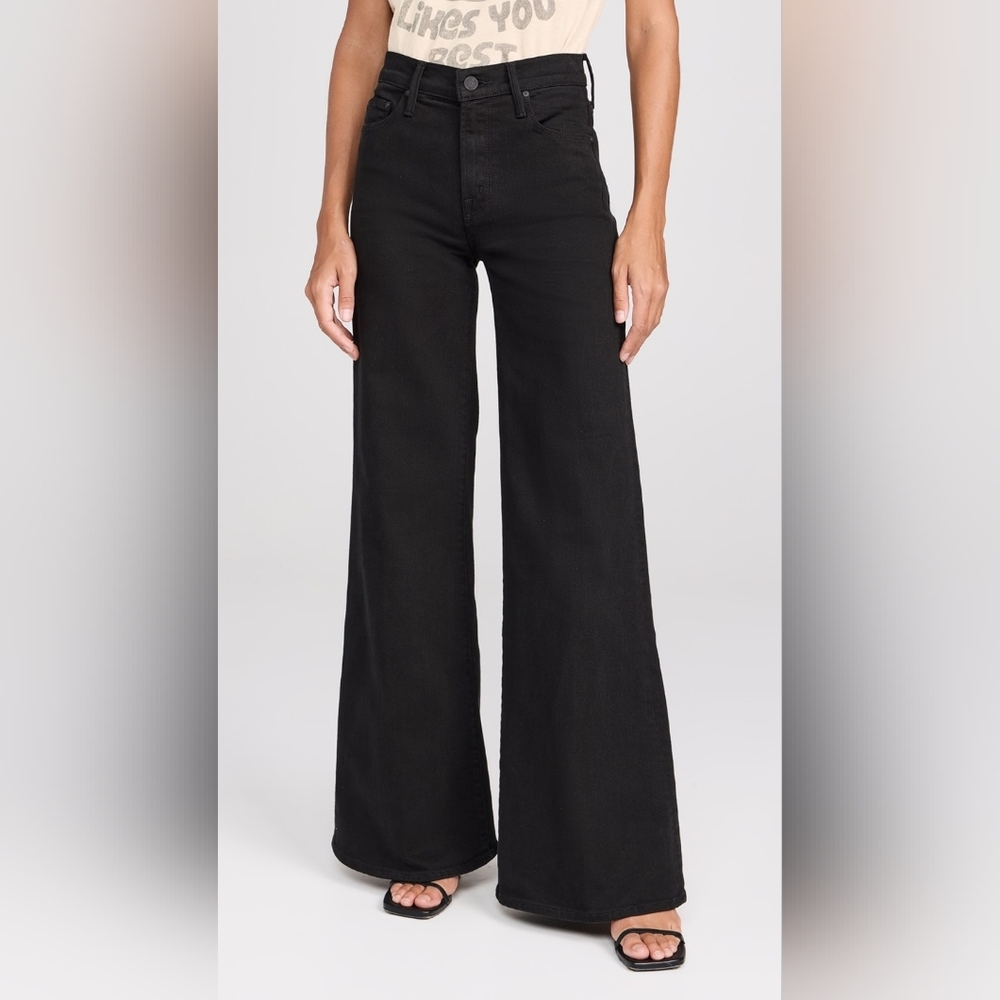 NWOT MOTHER The Lil Twister Sneak Jeans Women's Black Wide-Leg Denim Size 24